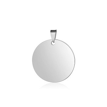 Anti-Tarnish 304 Stainless Steel Pendants, Manual Polishing, Flat Round Charm, Stamping Blank Tag, Stainless Steel Color, 25x1.5mm, Hole: 8.5x3.5mm