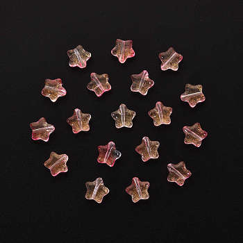 20Pcs Spray Painted Glass Beads, with Glitter Powder, Star, Pink, 8x8.5x4mm, Hole: 1mm