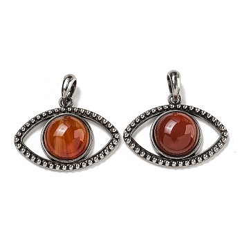 Dyed & Heated Natural Red Agate Pendants, Alloy Eye Charms, Antique Silver, Cadmium Free & Lead Free, 26x35.5x7mm, Hole: 7mm