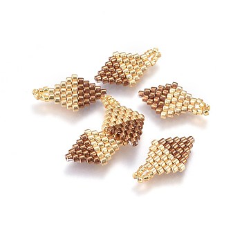 MIYUKI & TOHO Handmade Japanese Seed Beads Pendants, Loom Pattern, Rhombus, Camel, 16~17x10x1.7mm, Hole: 1.8mm
