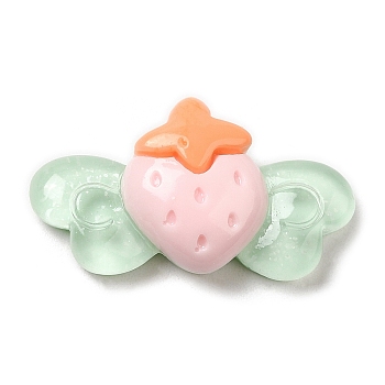 Translucent Resin Cabochons, Strawberry with Wings, Light Green, 14.5~15x26x7~7.5mm