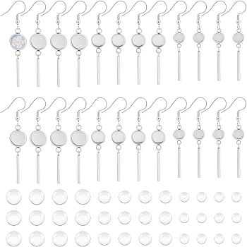 DIY Flat Round Earring with Dome Making Kit, Including 314 Stainless Steel Earring Hooks, Glass Cabochons, Stainless Steel Color, 66Pcs/box