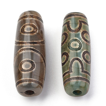Tibetan Style dZi Beads, Natural Agate Beads, Dyed & Heated, Oval, 7-Eye, 28.5~32x10~12.5mm, Hole: 1.5~3mm