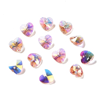 Electroplate Glass Charms, AB Color Plated, Faceted Heart, Violet, 10x10x5~5.5mm, Hole: 1~1.2mm