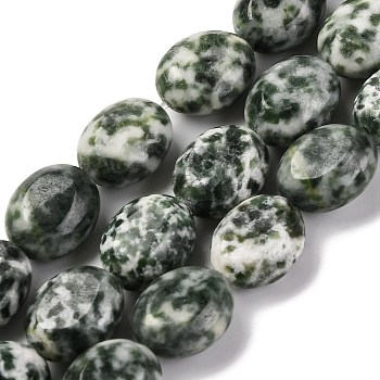 Natural Green Spot Jasper Beads Strands, Flat Oval, 10x8x5.5mm, Hole: 0.8mm, about 39pcs/strand, 15.08''(38.3cm)