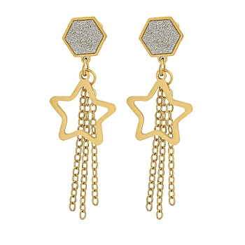 Ion Plating(IP) 304 Stainless Steel Star Dangle Stud Earrings, with Rhinestone, Golden, 45x14.8mm