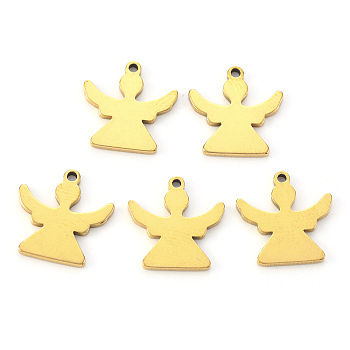Vacuum Plating 304 Stainless Steel Charms, Laser Cut, Angel, Golden, 13.5x13x1mm, Hole: 1.2mm