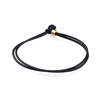Unisex Korean Waxed Polyester Cord Bracelets, Multi-strand Bracelets, with Brass Beads, Black, 7-1/8 inch(18cm)