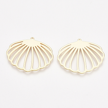 Brass Pendants, Shell, Nickel Free, Real 18K Gold Plated, 26x31.5x1mm, Hole: 0.9mm