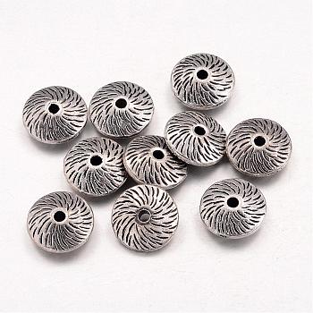 Tibetan Style Alloy Flat Round Beads, Cadmium Free & Lead Free, Antique Silver, 12x4.5mm, Hole: 2mm, about 580pcs/1000g