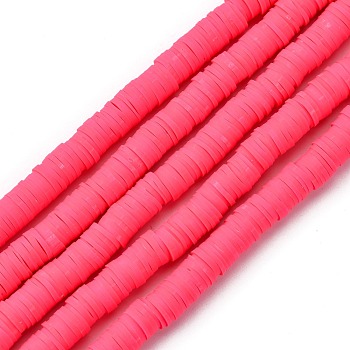 Handmade Polymer Clay Beads Strands, for DIY Jewelry Crafts Supplies, Heishi Beads, Disc/Flat Round, Fuchsia, 8x0.5mm, Hole: 2mm, about 350pcs/strand, 15.75''(40cm)