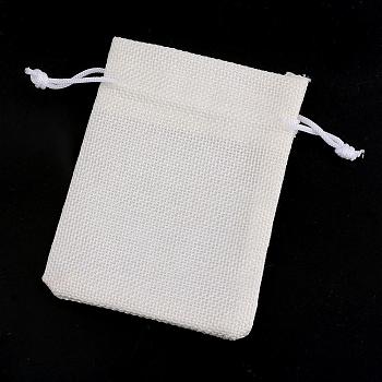 Polyester Imitation Burlap Packing Pouches Drawstring Bags, for Christmas, Wedding Party and DIY Craft Packing, Creamy White, 9x7cm