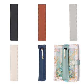 6Pcs 6 Colors Elastic Band Pen Holders, PVC Imitation Leather Notebook Pen Holders, Elastic Bookmarks, Mixed Color, 169x33x4mm, 1pc/color