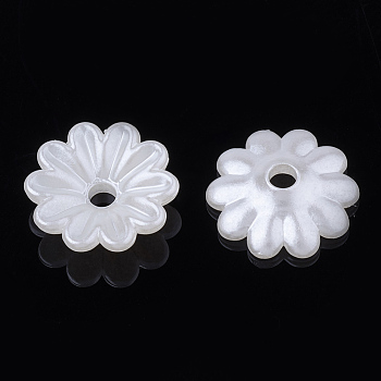 10-Petal ABS Plastic Imitation Pearl Bead Caps, Flower, Creamy White, 10x3mm, Hole: 1.6mm