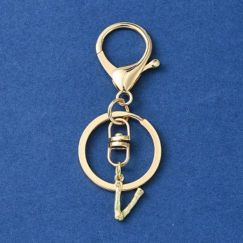 Alloy Initial Letter Charm Keychains, with Alloy Clasp, Golden, Letter V, 8.5cm