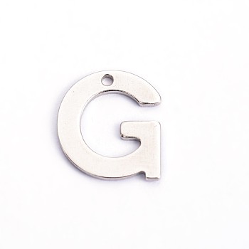304 Stainless Steel Letter Charms, Letter.G, 11x9.5x0.8mm, Hole: 1mm