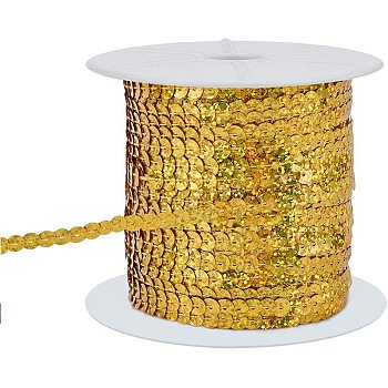 AB-Color Plastic Paillette Beads, Sequins Beads, Ornament Accessories, Flat Round, Gold, 6mm, about 100yards/roll