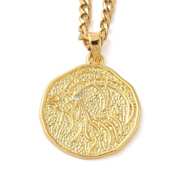 Brass Clear Cubic Zirconia Curb Chain Constellation Pendant Medal Necklaces for Women,  Real 18K Gold Plated, Aries, 17.52~17.72 inch(44.5~45cm), pendant: 23.5x21.5x2mm