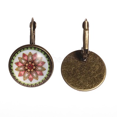 Flower Pattern Glass Cabochon Brass Leverback Earrings(EJEW-JE01721)-3