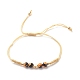 Natural Agate & Brass Clover Beaded Cord Bracelet(BJEW-JB08366-01)-1
