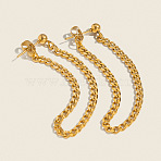 Minimalist Curb Chain Tassel 304 Stainless Steel Stud Earrings, Real 18K Gold Plated, 56x3mm(UW3398)