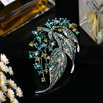 Hollow Leaf Alloy Rhinestone Brooch, for Clothes Backpack, Erinite, 75x40mm(PW-WGF959B-01)