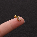 Brass Micro Pave Clear Cubic Zirconia Cartilage Earrings for Women, with Stainless Steel Pins, Golden, Moon, 6mm, Pin: 1.2mm(WGD0011-30)