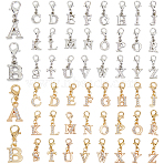 52Pcs 2 Colors Alloy Rhinestone Pendant Decorations, with Lobster Claw Clasps, Letter A~Z, Platinum & Golden, 25mm, 26pcs/color(HJEW-FH00323)