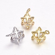 Brass Charms, with Rhinestone, Star, Mixed Color, 12.5x10mm, Hole: 1mm(X-KK-G307-10)