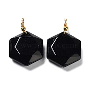 Natural Obsidian Pendants, with Rack Plating Golden Tone Brass Loops, Faceted Star, 39~40x25x8.5~10mm, Hole: 3mm(G-F757-A12)