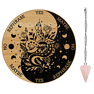 1Pc Wood Pendulum Board, 1Pc 304 Stainless Steel Cable Chain Necklaces, 1Pc Natural Rose Quartz Stone Pendants, for Witchcraft Wiccan Altar Supplies, Snake Pattern, Board: 200x4mm(DIY-GA0005-19B)