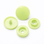 Resin Snap Fasteners, Raincoat Buttons, Flat Round, Green Yellow, Cap: 12x6.5mm, Pin: 2mm, Stud: 10.5x3.5mm, Hole: 2mm, Socket: 10.5x3mm, Hole: 2mm(SNAP-A057-001G)