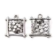 Alloy Pendants, Rectangle with Flower, Cadmium Free & Nickel Free & Lead Free, Antique Silver, 20x18x3mm, Hole: 1.5mm(PALLOY-EA10946Y-AS-NF)