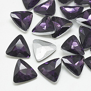 Pointed Back Glass Rhinestone Cabochons, Back Plated, Faceted, Triangle, Tanzanite, 9.5x10x4mm(RGLA-T087-10mm-16)