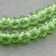 Transparent Glass Beads Strands, Faceted, Rondelle, Lawn Green, 2.9~3.3x2mm, Hole: 0.5mm, about 145~150pcs/strand, 34~35cm(GLAA-R135-2mm-11)