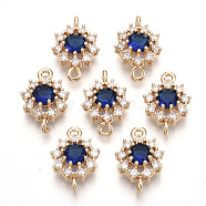 Transparent Glass Links connectors, with Golden Tone Brass Findings and Clear Rhinestone, Faceted, Flower, Medium Blue, 16x11x5mm, Hole: 1.2mm(GLAA-R212-18A)