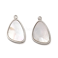 304 Stainless Steel Pendants, with Shell, Teardrop Charms, Stainless Steel Color, 17x11.5x1.5mm, Hole: 1.6mm(STAS-L022-069P)