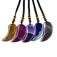 Natural Agate Pendant Necklaces, with Random Color Polyester Cords, Dyed, Scabbard/Tusk Shape, Mixed Color, 26~29.9 inch(66~76cm)(NJEW-S421-010)