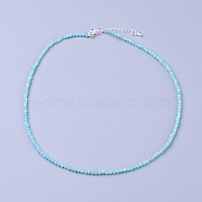 Natural Amazonite Beaded Necklaces, with Brass Lobster Claw Clasps, Faceted Round Beads, 16.5 inch~16.7 inch(42~42.5cm)x3~3.5mm(NJEW-K114-B-A07)