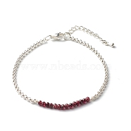 Natural Garnet Beaded Bracelets, with 304 Stainless Steel Rolo Chain, 7.48 inch(190mm)(BJEW-JB06384-01)