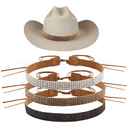 3Pcs 3 Colors Velvet Adjustable Hat Band, with Rhinestone, for Cowboy Hat, Bend Brim Fedora Hat, Straw Hat Decoration, Mixed Color, 1240x21x4mm, 1pc/color(AJEW-CA0004-15)