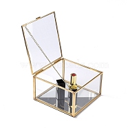 Square Transparent Glass Jewellery Chest, with Flip Cover, for Jewelry Display Cosmetics Storage Box, Golden, 13.1x13.1x7.5cm, Inner Diameter: 12.3x12.3cm(CON-I010-02G)