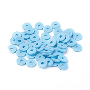 Eco-Friendly Handmade Polymer Clay Beads, Disc/Flat Round, Heishi Beads, Light Sky Blue, 8x0.5~1mm, Hole: 2mm, about 13000pcs/1000g(CLAY-R067-8.0mm-B36)