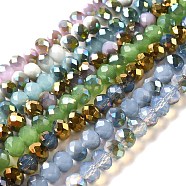 Electroplate Glass Faceted Rondelle Beads Strands, Imitation Jade, Half Plated, Mixed Color, 8x5~6.5mm, Hole: 1mm, about 65~68pcs/strand, 15.7~16.1 inch(40~41cm)(EGLA-D020-8x5mm-M3)