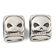 316 Surgical Stainless Steel with Rhinestone Large Hole Cube Beads, Antique Silver, Skull, 12x11x11mm, Hole: 9mm(STAS-Q326-08AS-04)