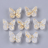 Transparent Spray Painted Glass Charms, with Golden Foil, Butterfly, Clear, 10x11x3mm, Hole: 1.2mm(GLAA-N035-08A-B03)