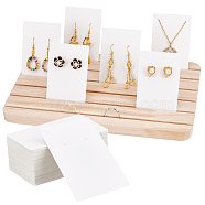 1Pc Beech Display Stands, with 100Pcs White Cardboard Display Cards, for Jewelry Necklace, Rings, Earrings, Bracelets Display, Mixed Color, Stand: 16.7x27.7x1.65cm, Cards: about 90x60mm(ODIS-NB0001-28)