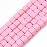 Handmade Polymer Clay Beads Strands,  Cube, Pink, 4x4x4mm, Hole: 1.4mm, about 89~91pcs/strand, 15.55 inch~15.94 inch(39.5~40.5cm)(X-CLAY-N008-061-08)