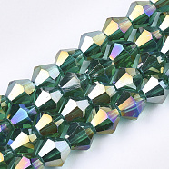Electroplate Glass Beads Strands, AB Color Plated, Faceted, Bicone, Light Sea Green, 6x5.5~6mm, Hole: 1mm, about 47~48pcs/strand, 10.83 inch(27.5cm)(X-EGLA-Q118-6mm-B15)