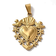 PVD Vacuum Plating 304 Stainless Steel Pendants, Heart with Flower Charms, Golden, 29.5x25x3.5mm, Hole: 7.5x3.5mm(STAS-L081-036G)